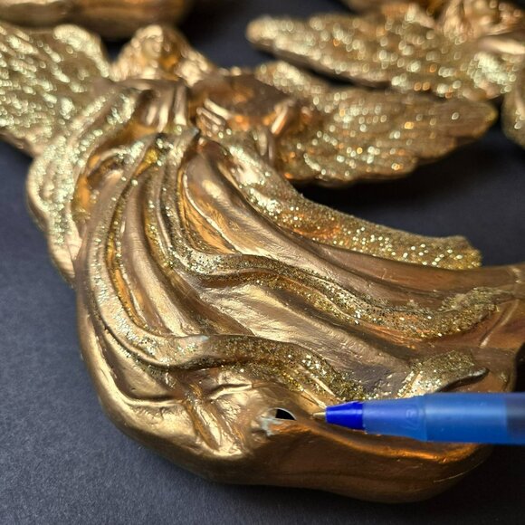 Set Of 5 Gold Angel Ornaments Large Vintage Holiday Hanging Decorations Glitter - Picture 4 of 8